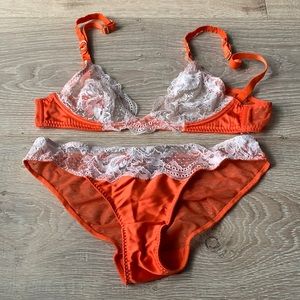 Stella McCartney orange lace intimates lingerie set size small
